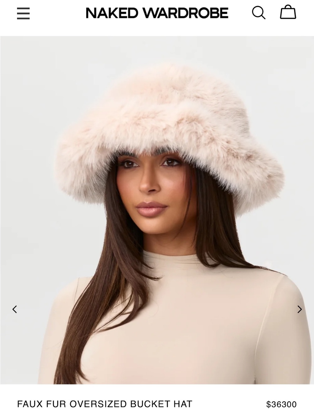 naked wardrobe Faux Fur Oversized Bucket Hat - Cream Blush
